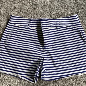 Blue and white striped shorts.